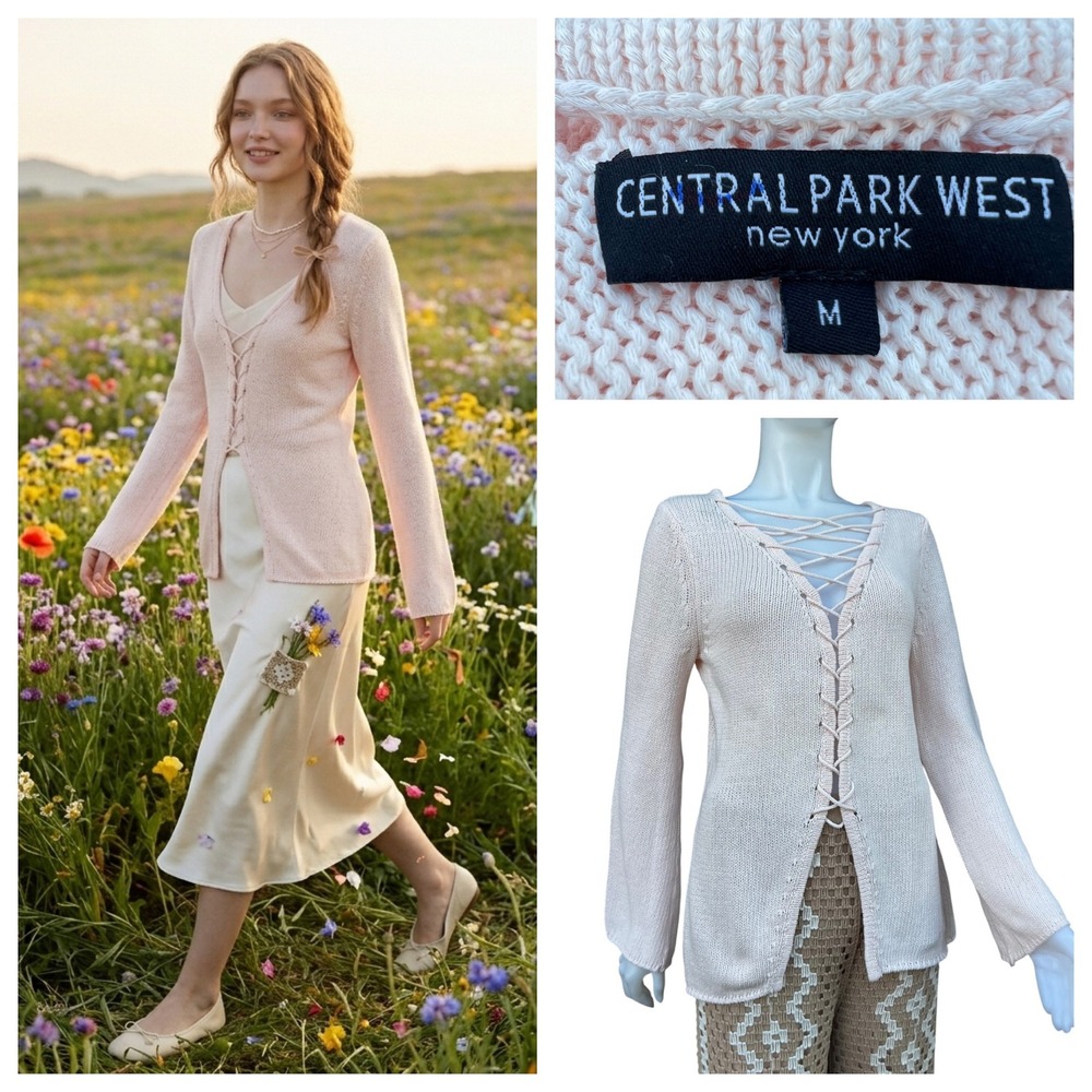 Central Park West Lace Up Corset Knit Top‎ Cotton Cream M Boho Soft Girl Cottage